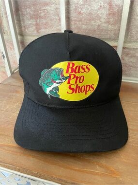 black Bass Pro Shops trucker hat featuring a mesh back